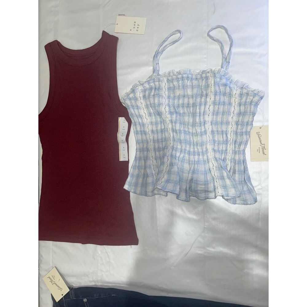 Target Top Bundle Universal Thread Plaid Cami & A New Day Ribbed Tank Small NWT